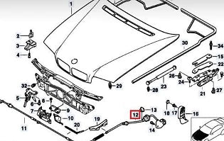 NEW BMW 7 E38 BONNET HOOD LID LOCK RELEASE BOWDEN CABLE RHD 51238171529 ORIGINAL