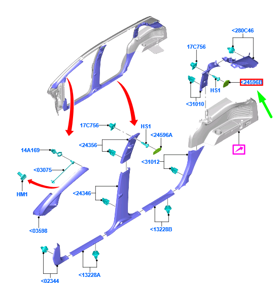 new ford grand c-max mk2 left c-pillar plug 1768974 original