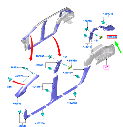new ford grand c-max mk2 left c-pillar plug 1768974 original