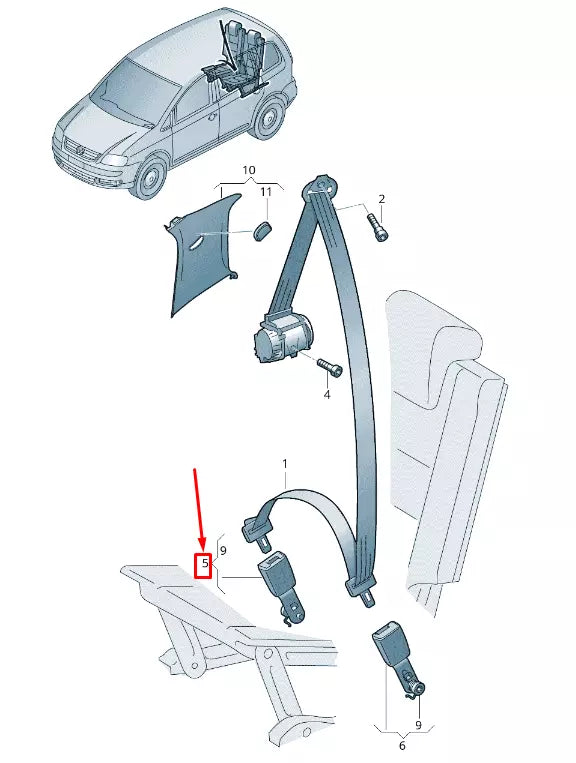 NEW VW TOURAN 5T REAR LEFT SEAT BELT BUCKLE 5TA858491DMNB