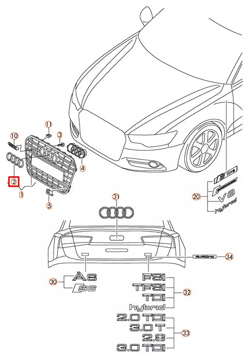 NEW AUDI A6 C7 FRONT GRILL BADGE EMBLEM 4H0853605B2ZZ 2014