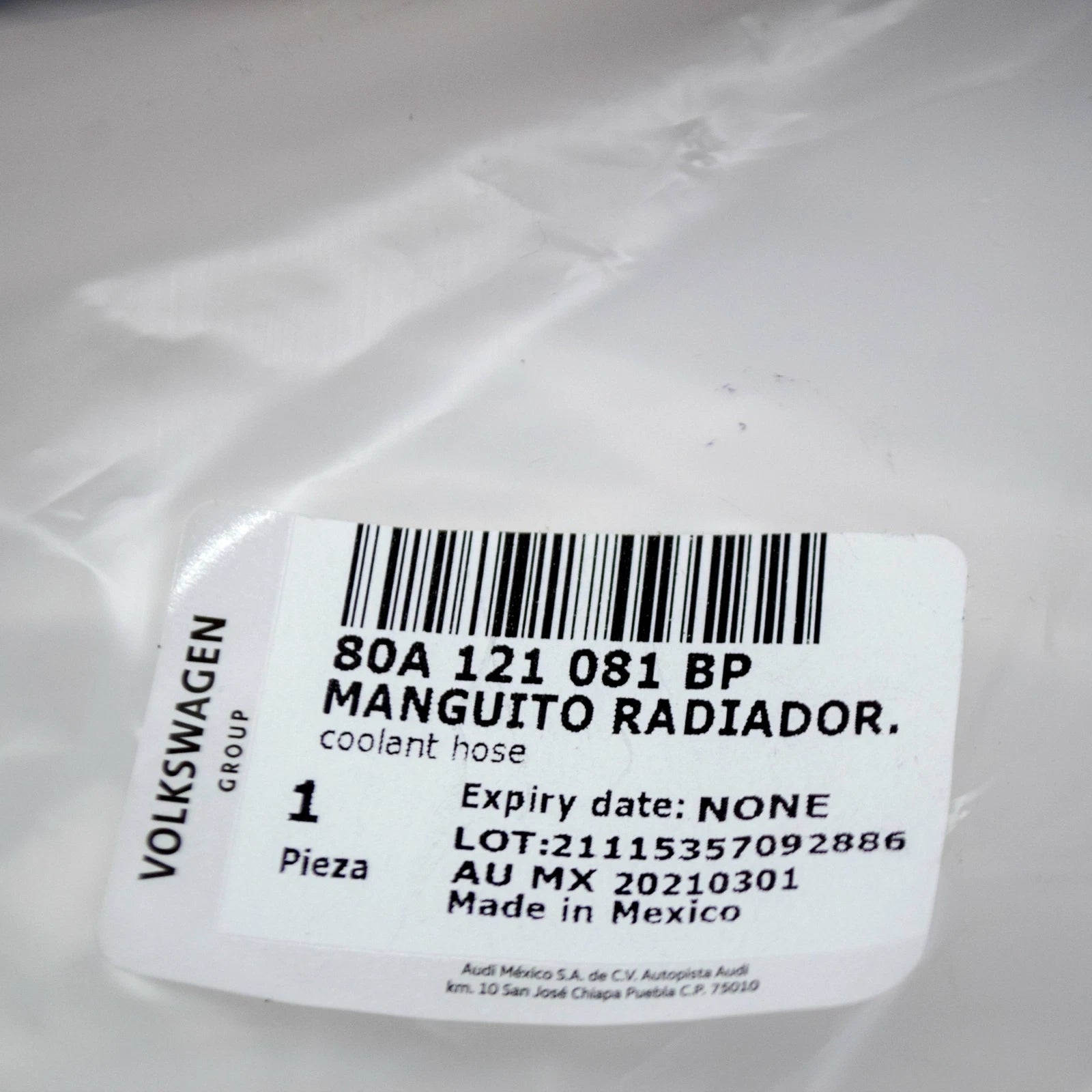 NEW AUDI Q5 SQ5 80A FRONT COOLANT HOSE W RELEASE COUPLING 80A121081BP