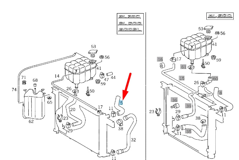 NEW MERCEDES-BENZ SL R129 RADIATOR TOP HOSE A1295012682 ORIGINAL