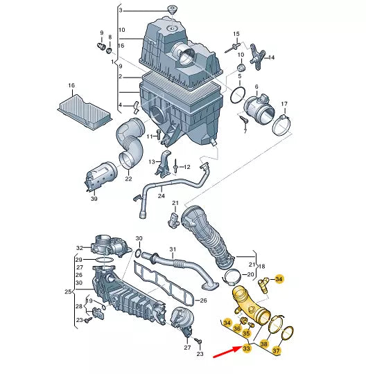 NEW VW TRANSPORTER VI T6 AIR HOSE 7E0129654AB ORIGINAL