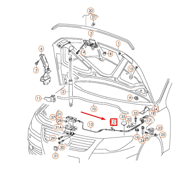 NEW VOLKSWAGEN CC ENGINE HOOD LID LOCK CABLE LHD 3C1823535A