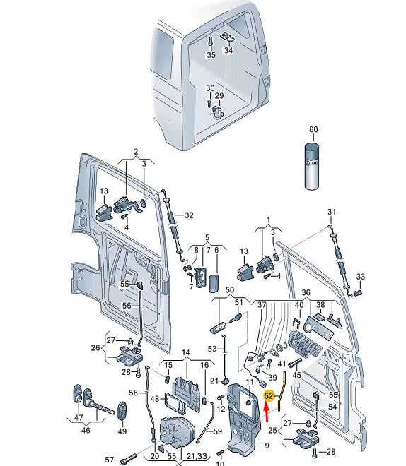 NEW VW TRANSPORTER VI T6 REAR WING DOOR PULL ROD 7H0827841B