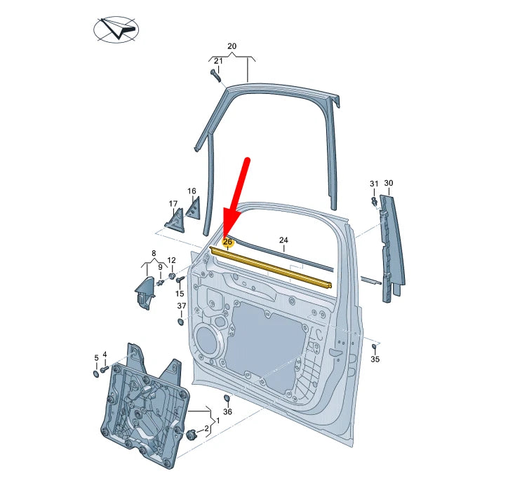 NEW VW ID.3 E11 FRONT LEFT DOOR WINDOW INNER APERTURE SEAL 10A837479A ORIGINAL