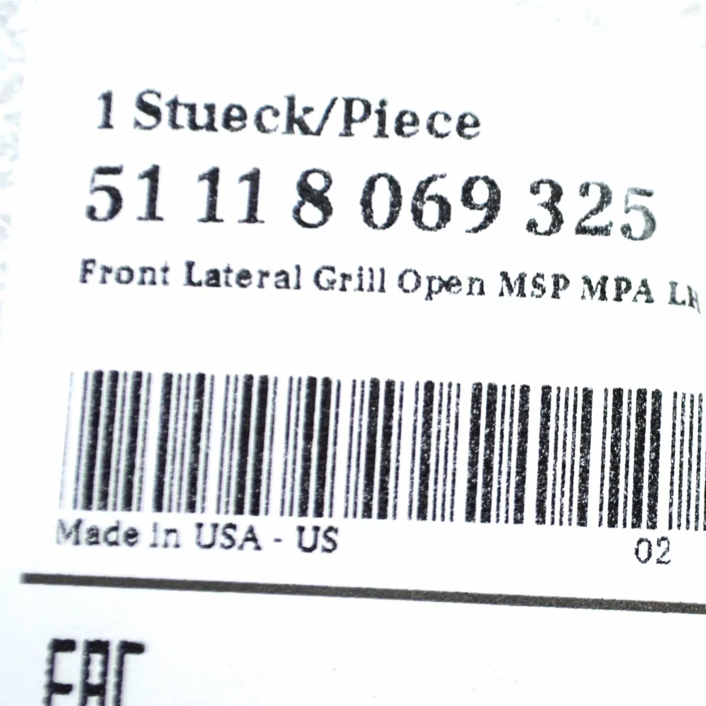 NEW BMW X6 F16 FRONT BUMPER LEFT OPEN M GRILLE 51118069325 8069325 ORIGINAL