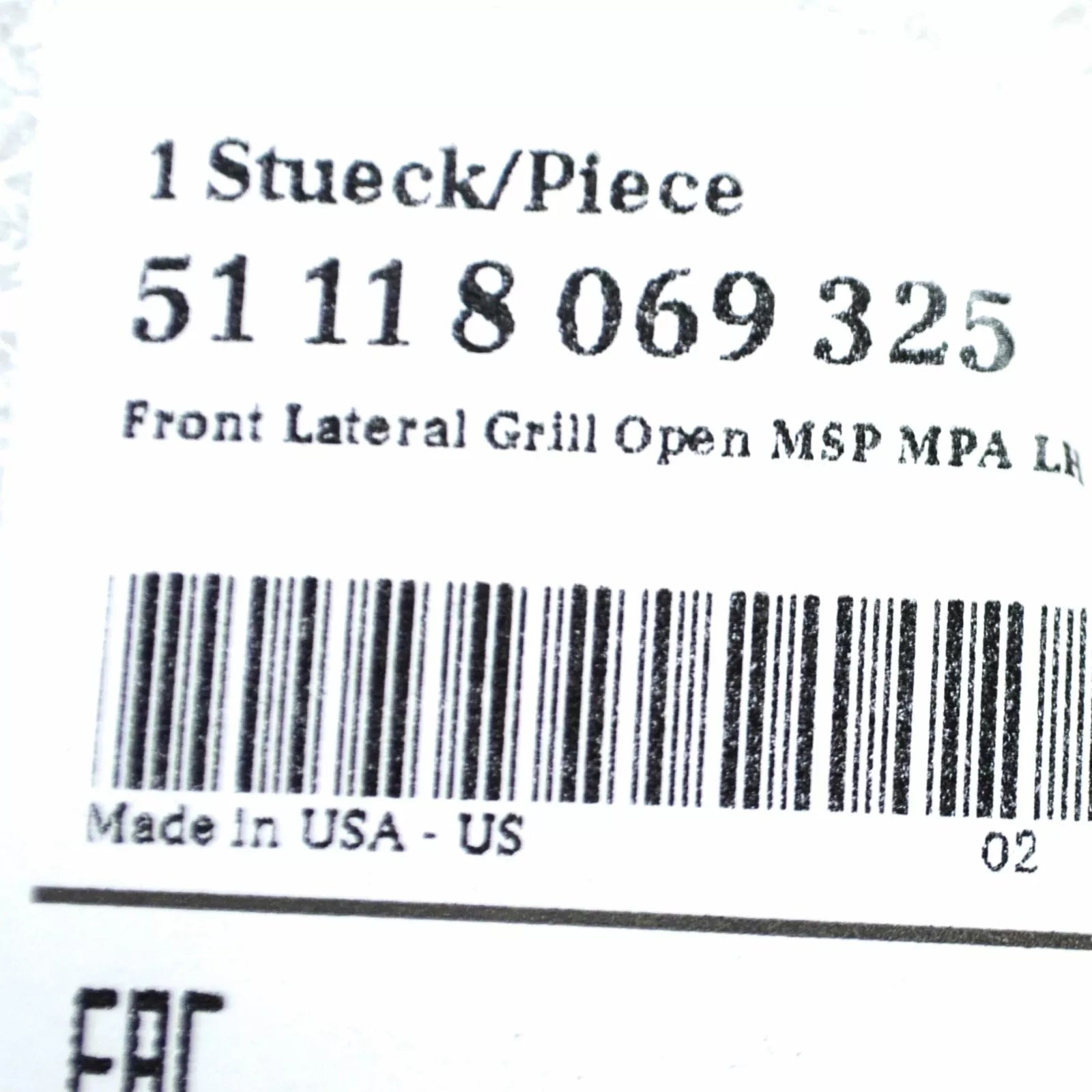 NEW BMW X6 F16 FRONT BUMPER LEFT OPEN M GRILLE 51118069325 8069325 ORIGINAL