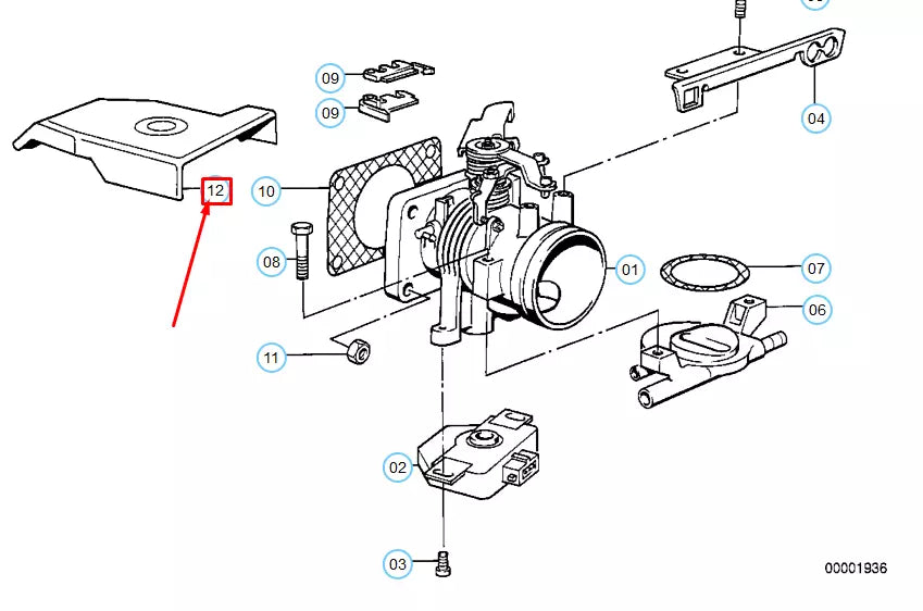 NEW BMW 3 E30 THROTTLE HOUSING COVER 13541715399 1715399 ORIGINAL
