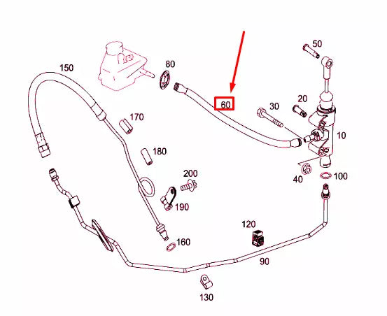 NEW MB SLK R172 PEDAL ASSEMBLY HYDRAULIC HOSE A2039972752 ORIGINAL