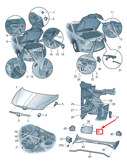 new skoda superb mk2 3t air intake trim plate lhd 3t1815159f original