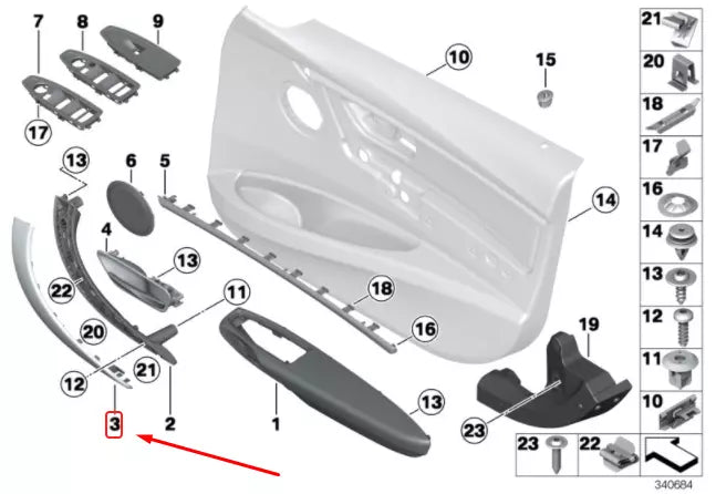 NEW BMW 3 F30 FRONT LEFT DOOR PULL HANDLE TRIM 51417275491 7275491 ORIGINAL