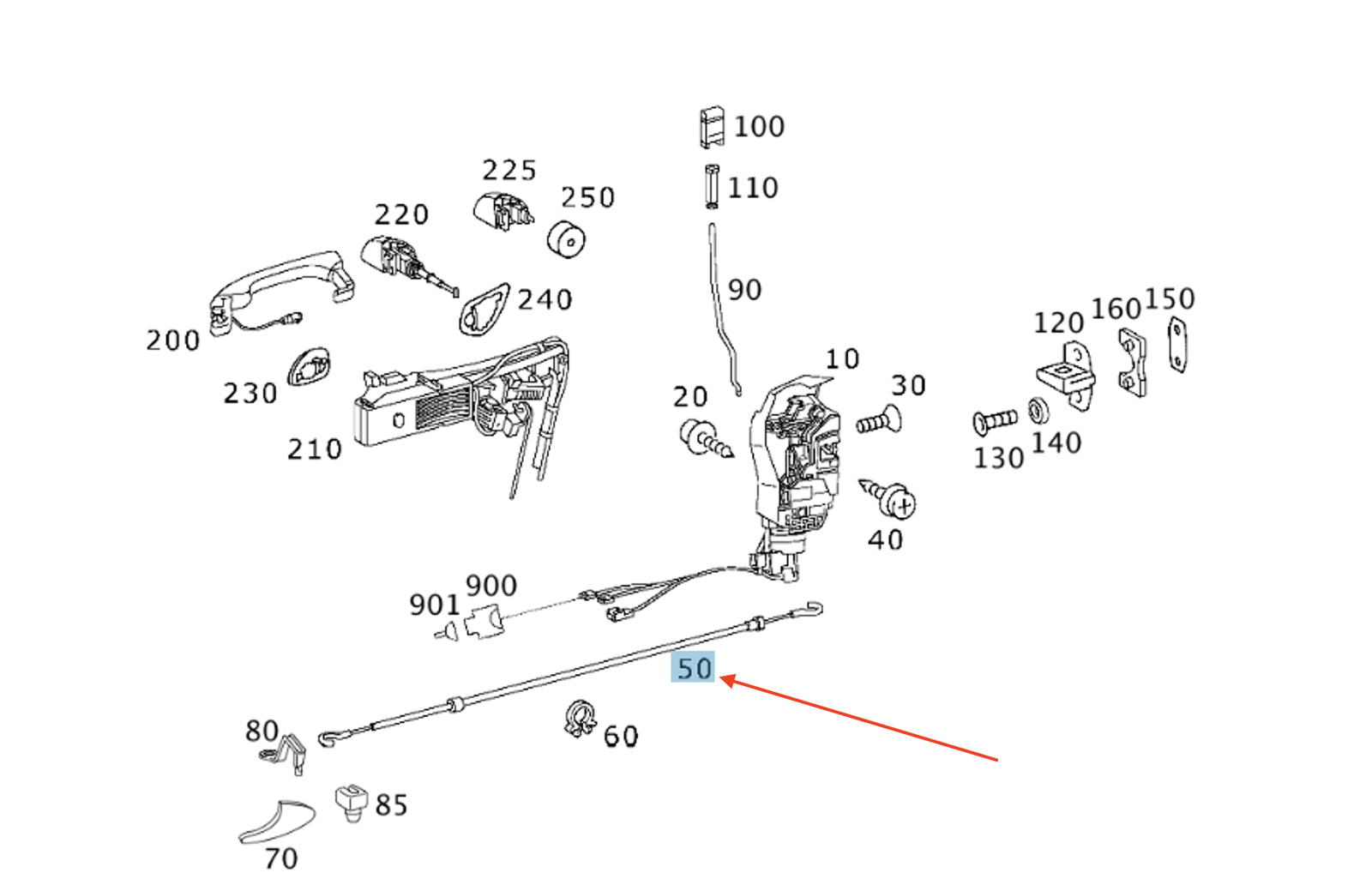 NEW MB SL R230 LOCKING SYSTEM DOOR CABLE FRONT A2307600004 ORIGINAL