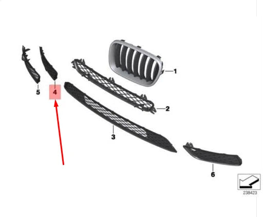 NEW BMW X3 F25 FRONT RIGHT CLOSED GRILLE WITH PDC HOLE 51117249596 ORIGINAL
