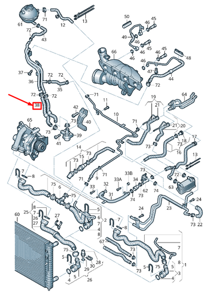NEW SKODA SUPERB MK2 3T ENGINE COOLANT HOSE 1K0122063J ORIGINAL
