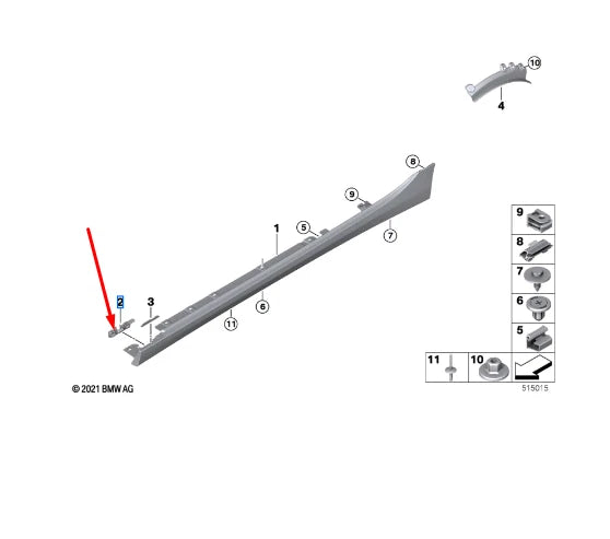 NEW BMW 1 F40 FRONT RIGHT SIDE SIDE SKIRT HOLDER 7461384 51777461384 ORIGINAL