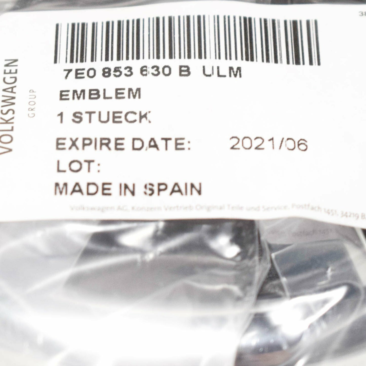 NEW VOLKSWAGEN TRANSPORTER T5 REAR LID BADGE 7E0853630BULM ORIGINAL