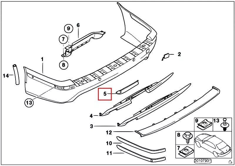 NEW BMW 5 E39 TOURING TRAILER HITCH COVER M TECH 51122695499 ORIGINAL