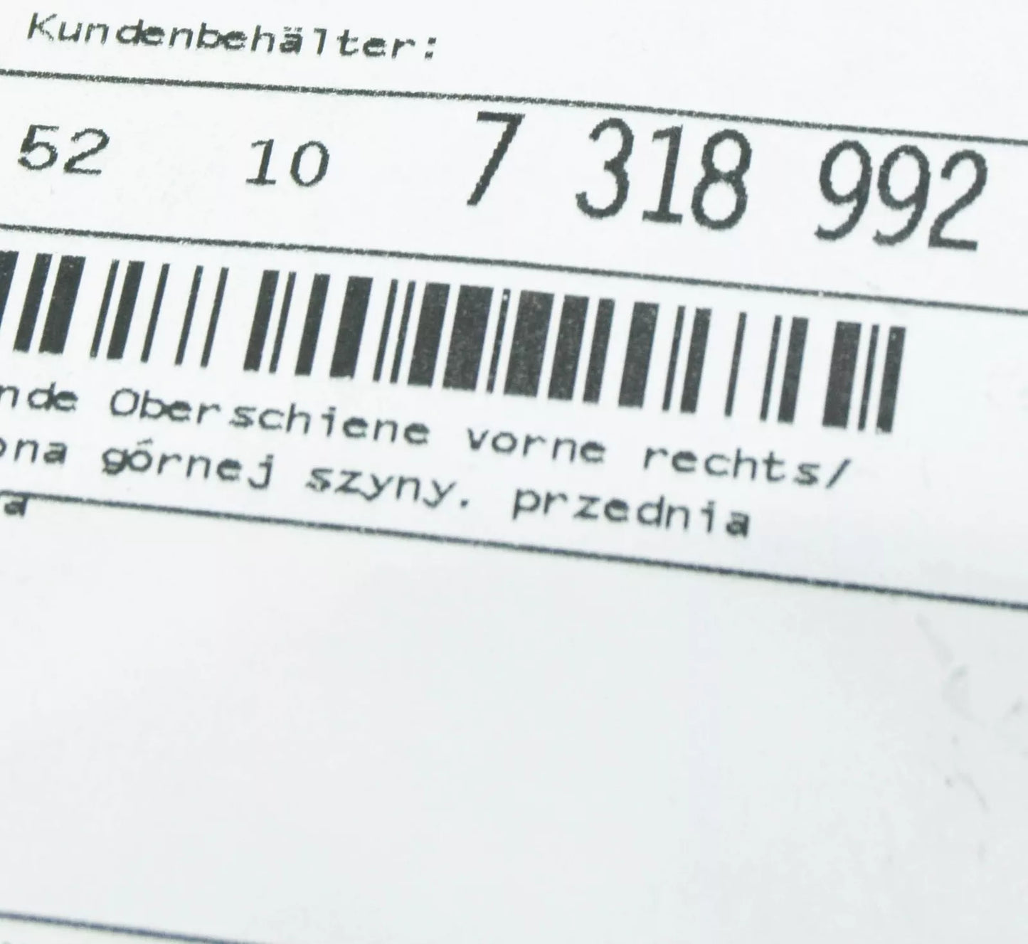 NEW BMW 5 G30 FRONT RIGHT SEAT FINISHER RAIL 52107318992 ORIGINAL