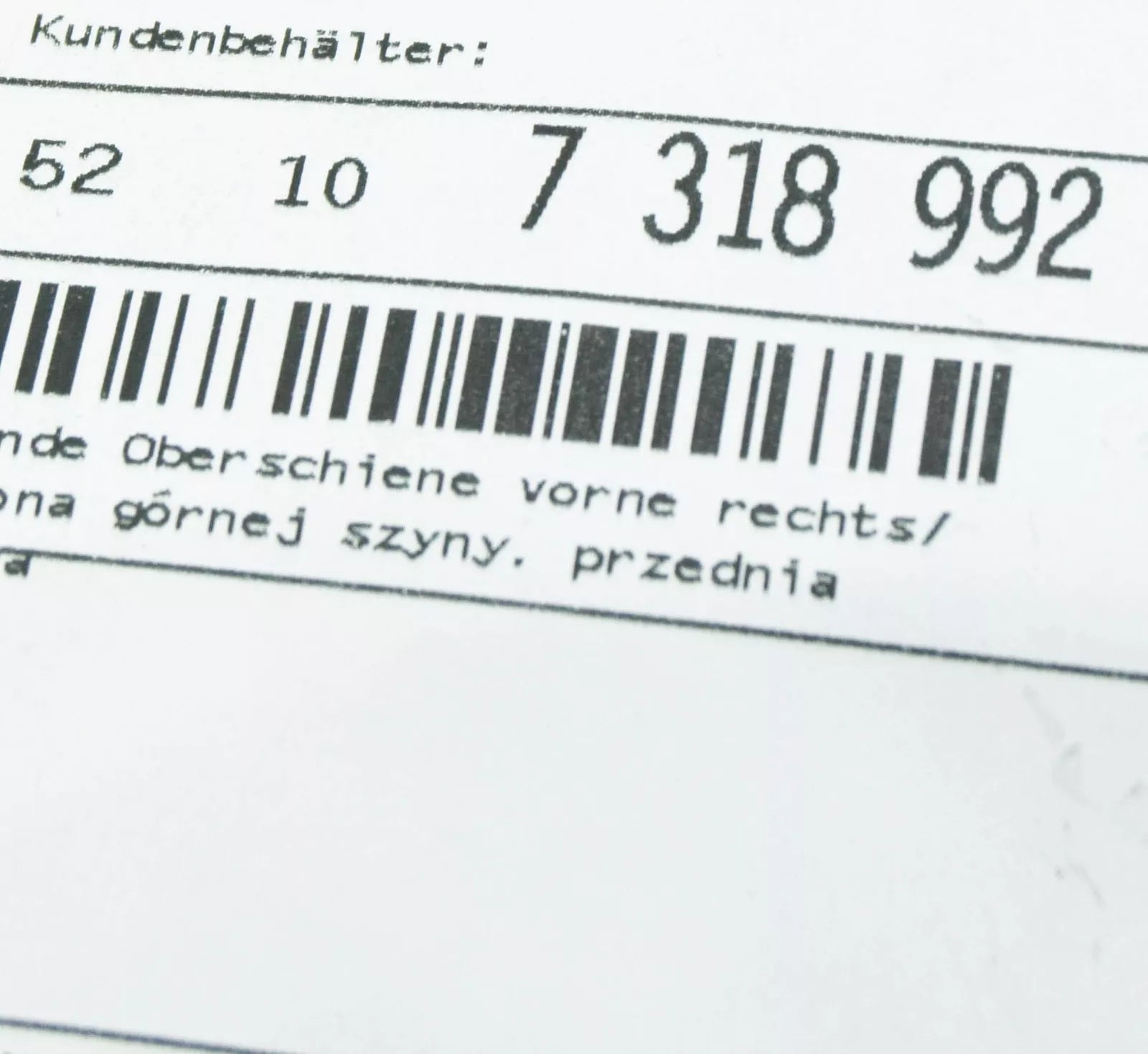 NEW BMW 5 G30 FRONT RIGHT SEAT FINISHER RAIL 52107318992 ORIGINAL