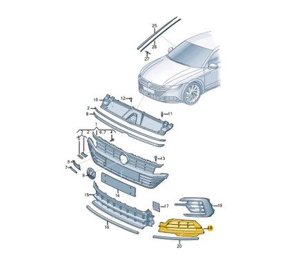 NEW VOLKSWAGEN ARTEON 3H7 FRONT LEFT BUMPER GRILLE 3G8853665A9B9