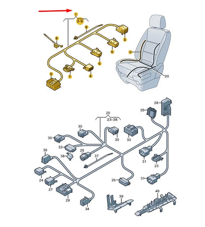 NEW VW TRANSPORTER T6 FRONT BACKREST ADJUST. WIRING RHD 7E0971369C