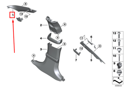 new bmw m8 gran coupe g16 right column-a cover 51438073354 8073354 original