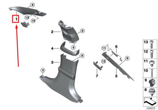 new bmw m8 gran coupe g16 right column-a cover 51438073354 8073354 original
