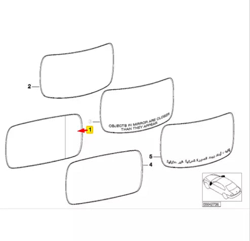 NEW BMW 3 E46 FRONT LEFT DOOR MIRROR GLASS 51168247129 LHD ORIGINAL