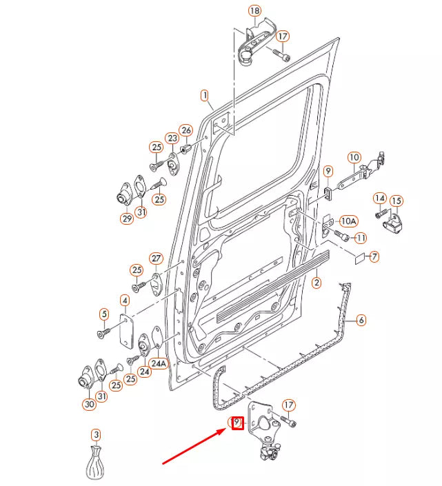 NEW VW CADDY 2K RIGHT SLIDING DOOR LOWER ROLLER GUIDE 2K0843398B