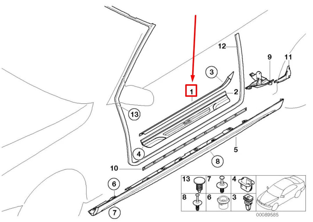 NEW BMW 3 E46 FRONT RIGHT INTERIOR DOOR SILL TRIM 51478239969 8239969 ORIGINAL