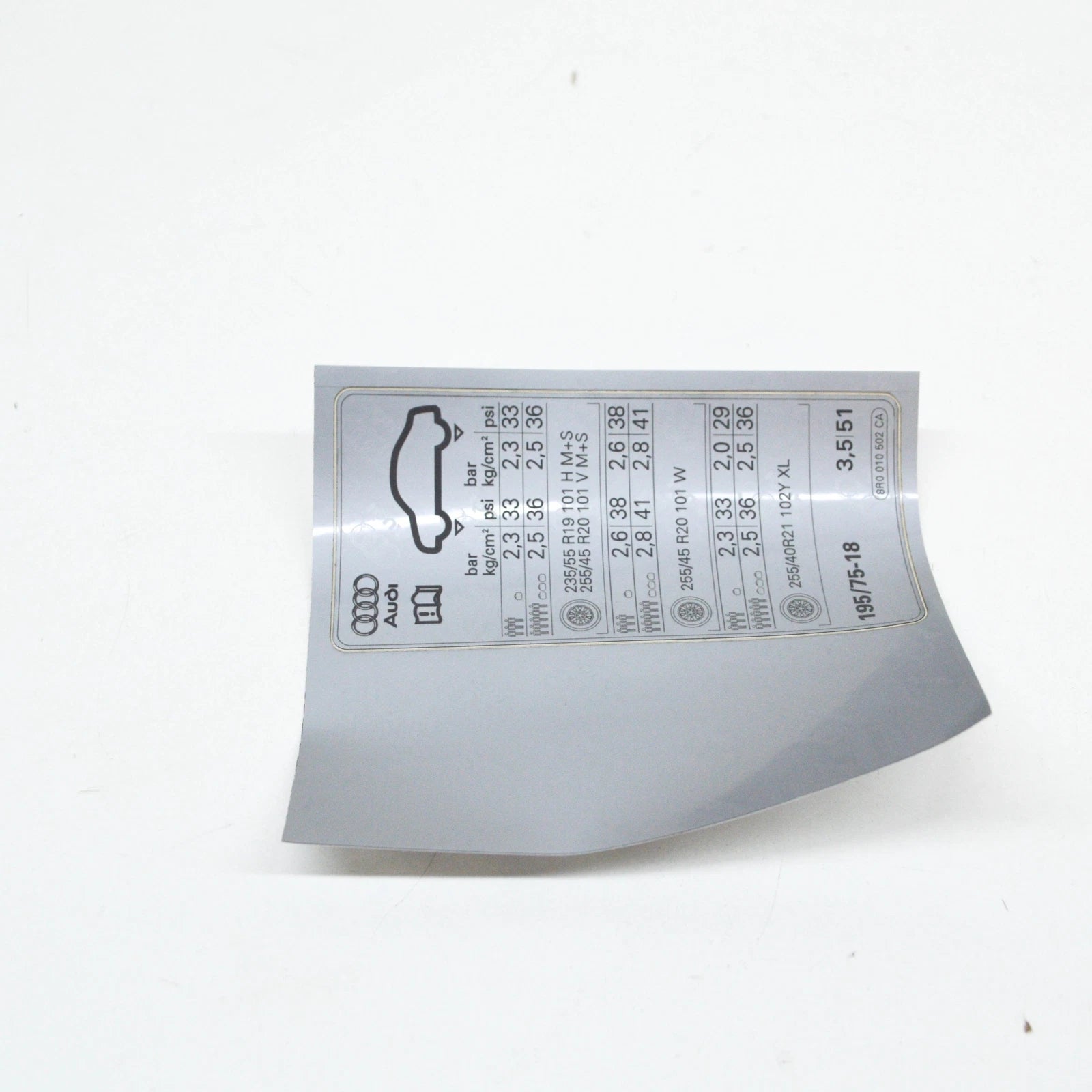 NEW AUDI Q5 8R TYRE PRESSURE DATA PLATE 8R0010502CA ORIGINAL