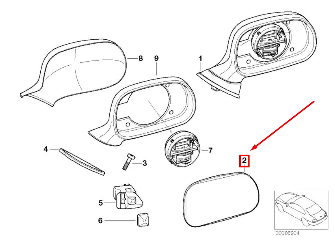 NEW BMW Z3 COUPE E36 FRONT RIGHT DOOR MIRROR GLASS 51168397882 8397882 ORIGINAL