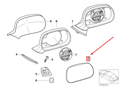 NEW BMW Z3 COUPE E36 FRONT RIGHT DOOR MIRROR GLASS 51168397882 8397882 ORIGINAL
