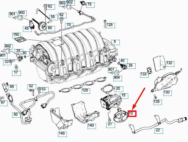 new mb ml w164 gas actuator to intake manifold fitting a1561410208 original