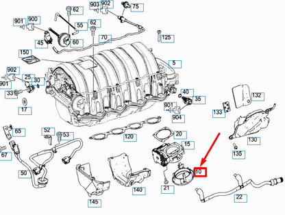 new mb ml w164 gas actuator to intake manifold fitting a1561410208 original