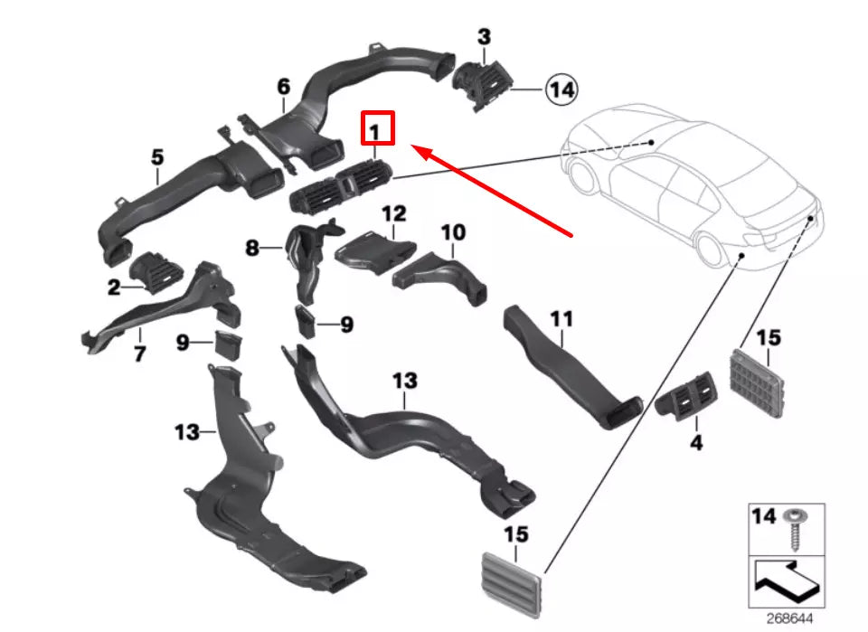 NEW BMW 3 F30, F80 CENTER CONSOLE AIR VENT 9218552 64229218552 ORIGINAL