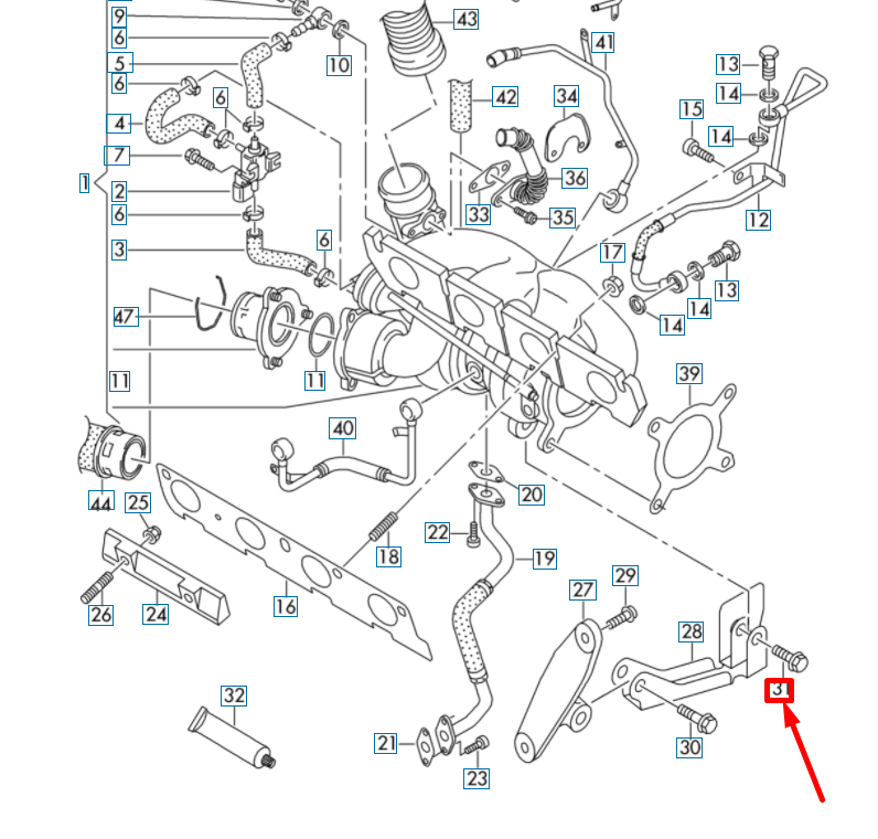 new vw scirocco mk3 exhaust gas turbocharger support bolt n0903487 original
