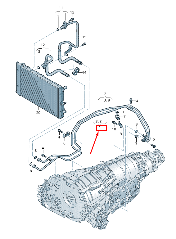 new audi q5 8r gearbox oil pressure line 8r0317818aq original