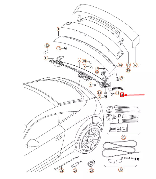 NEW AUDI TT 8J REAR SPOILER RIGHT WATER DRAINAGE HOSE 8J0827430 ORIGINAL
