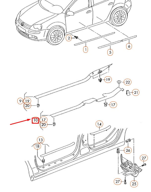 NEW VOLKSWAGEN GOLF MK5 RIGHT INNER SILL TRIM STRIP 1K4853372E82V ORIGINAL