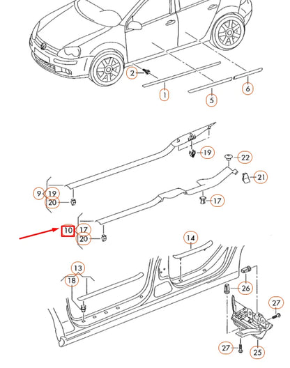 NEW VOLKSWAGEN GOLF MK5 RIGHT INNER SILL TRIM STRIP 1K4853372E82V ORIGINAL