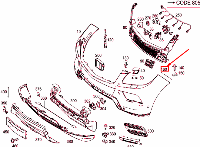 new mb ml w166 front bumper right intermediate layer a2928890095 original