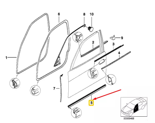 NEW BMW 7 E38 FRONT RIGHT SEALING BETWEEN DOOR/ENTRANCE 51218158186 ORIGINAL