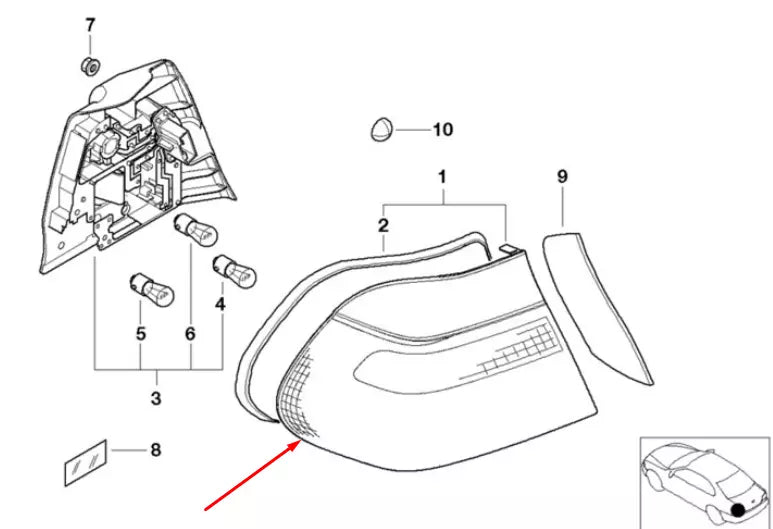 NEW BMW 3 E46 REAR LEFT TAILLIGHT 63218383825 8383825 ORIGINAL