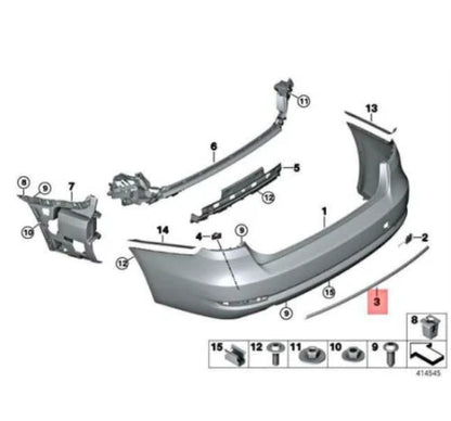 NEW BMW 3 GT F34 REAR BUMPER CENTER MOLDING MODERN LINE 51127308843 ORIGINAL