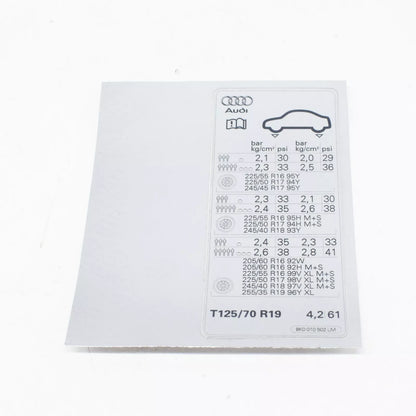 NEW AUDI A4 B8 TYRE PRESSURE DATA PLATE 8K0010502LM ORIGINAL