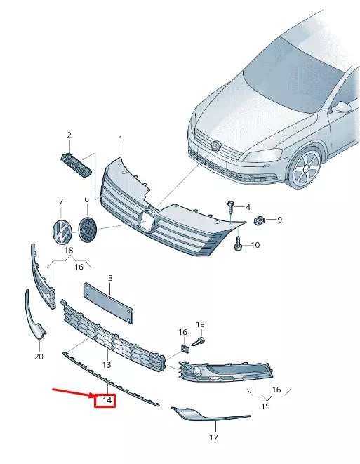 NEW VW PASSAT B7 36 FRONT BUMPER LOWER VENT GRILLE TRIM 3AA853765B3Q7
