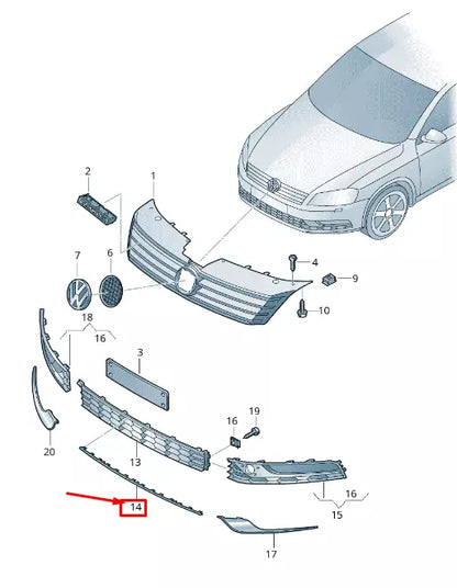 NEW VW PASSAT B7 36 FRONT BUMPER LOWER VENT GRILLE TRIM 3AA853765B3Q7